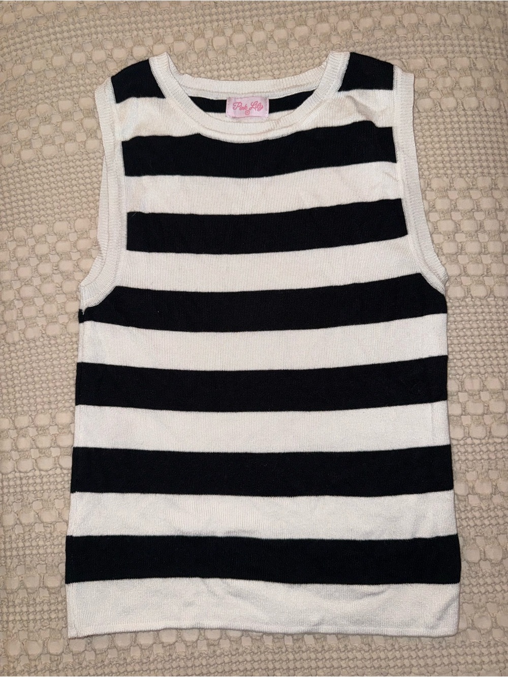 Pink Lily Black White Striped Sleeveless Sweater Top Medium Preppy Classic